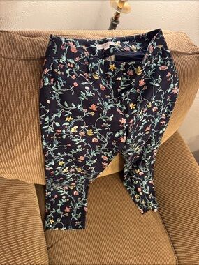 Women’s ' Loft Floral Stretch Ponte Pants - Navy Size 6P